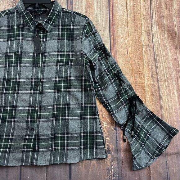 Buffalo David Bitton Shirt Womens Small Gray Green Plaid Flannel Button Up NEW - Picture 8 of 12
